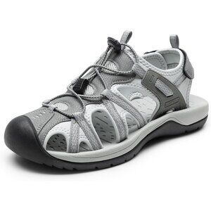 Hiking Sandals Men's Light Gray Athletic Cushioned Closed Toe Fisherman Shoes